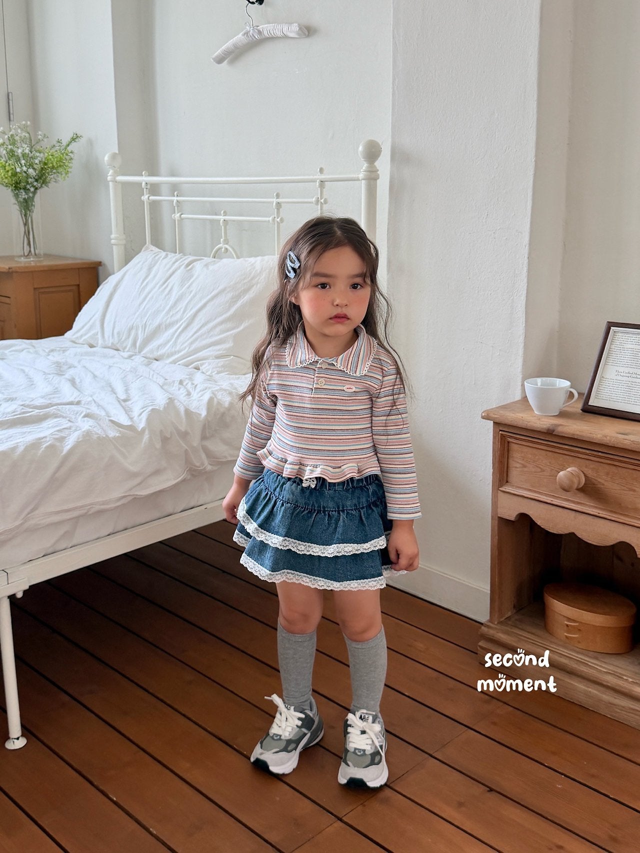［second moment］Lace denim cancan skirt