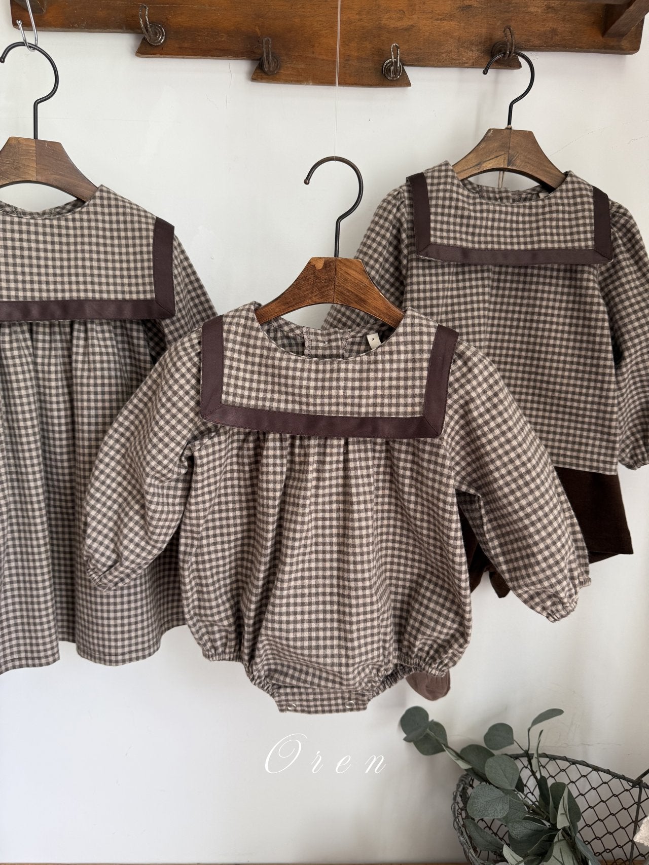 ［OREN］Bobo check sailor rompers