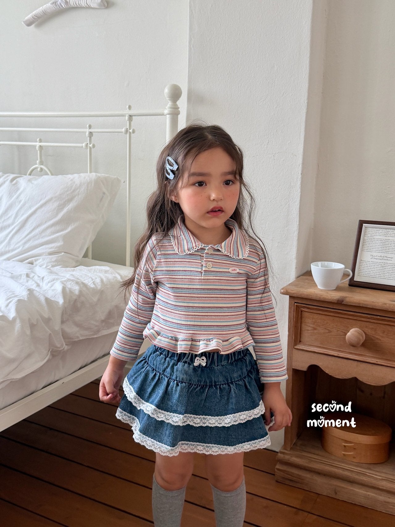 ［second moment］Lace denim cancan skirt