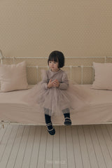 ［The beige］Ribbed Tulle Dress