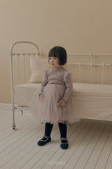 ［The beige］Ribbed Tulle Dress
