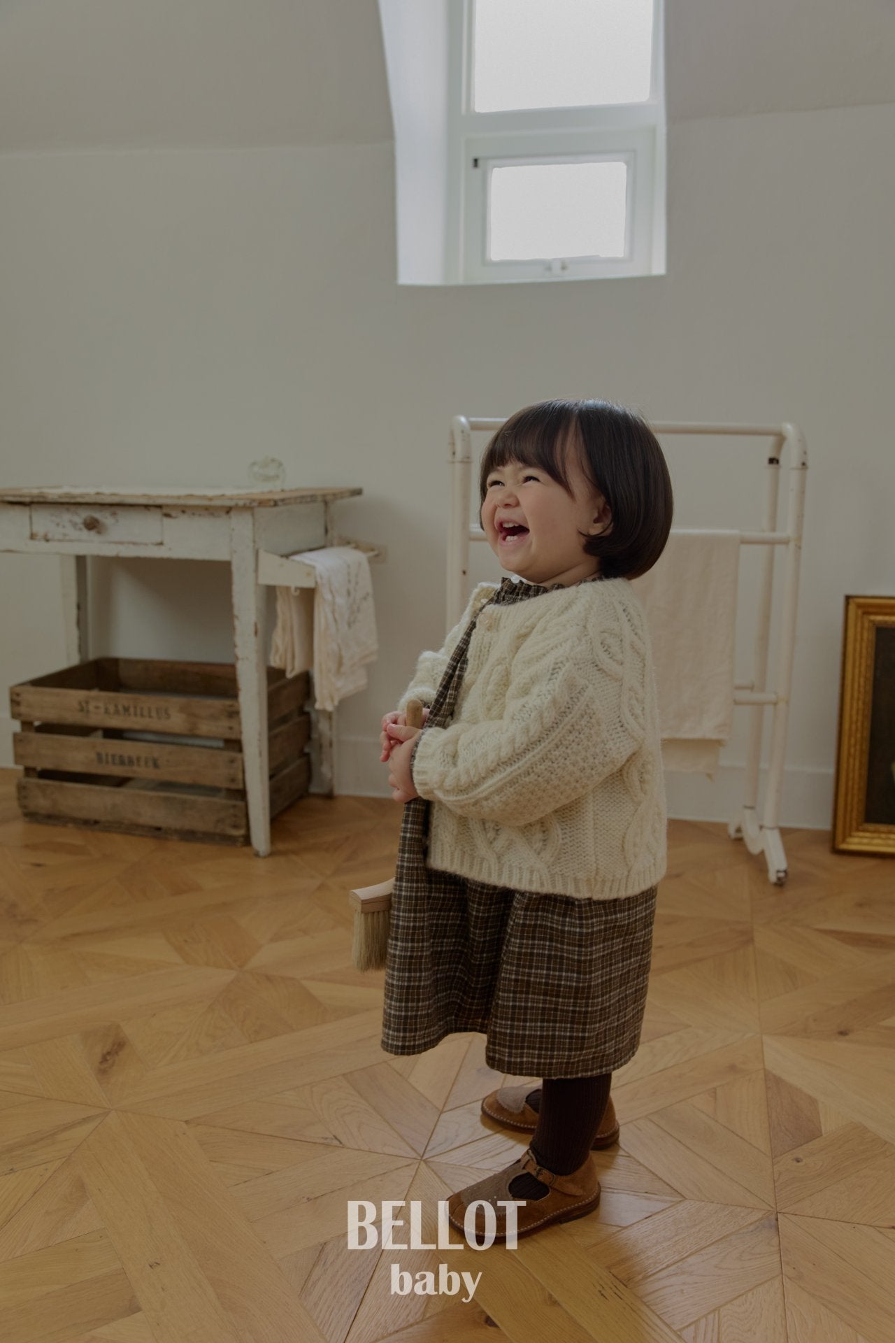 ［BELLOT］Peach check one-piece (baby)