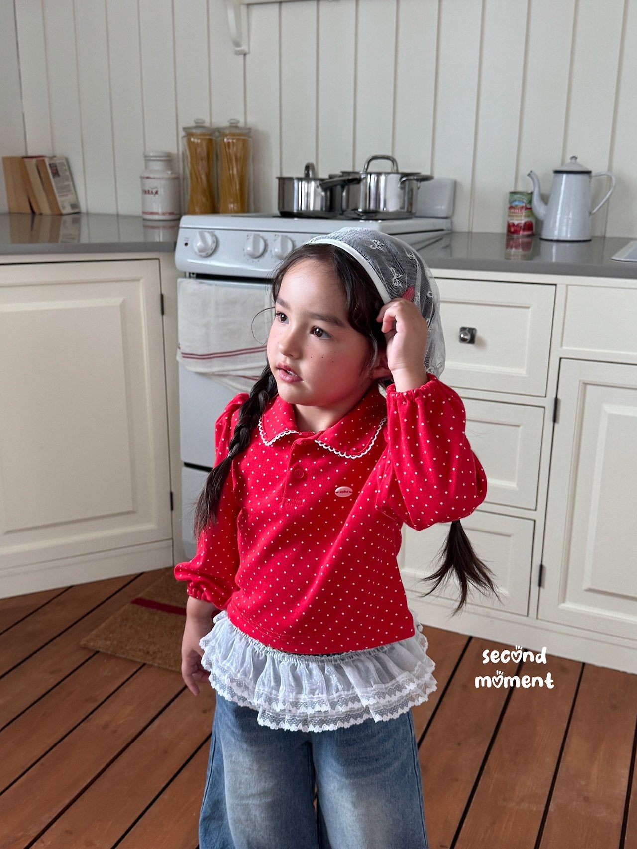 ［second moment］Dot lace collar tops