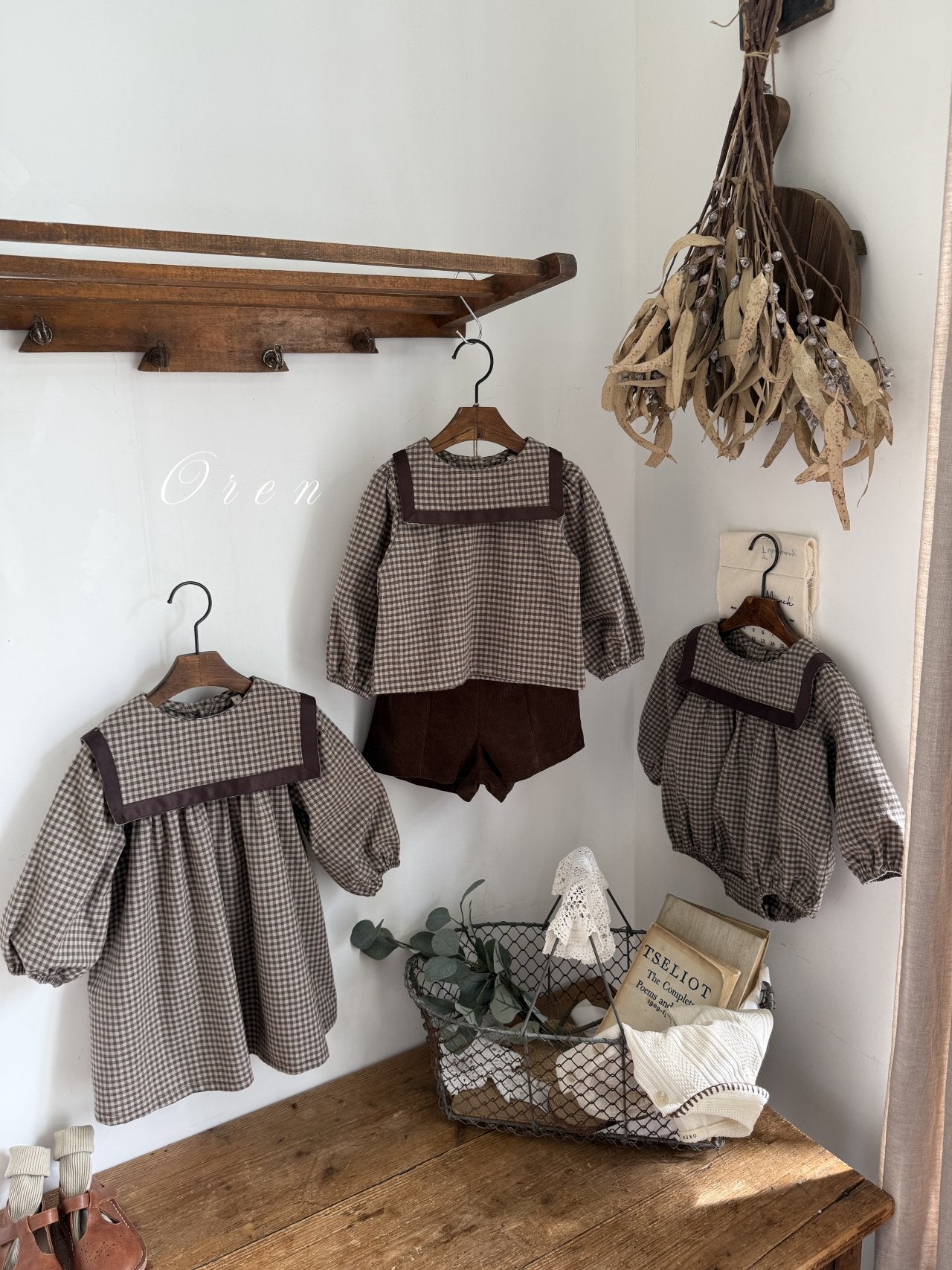 ［OREN］Bobo check sailor rompers
