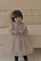 ［The beige］Ribbed Tulle Dress