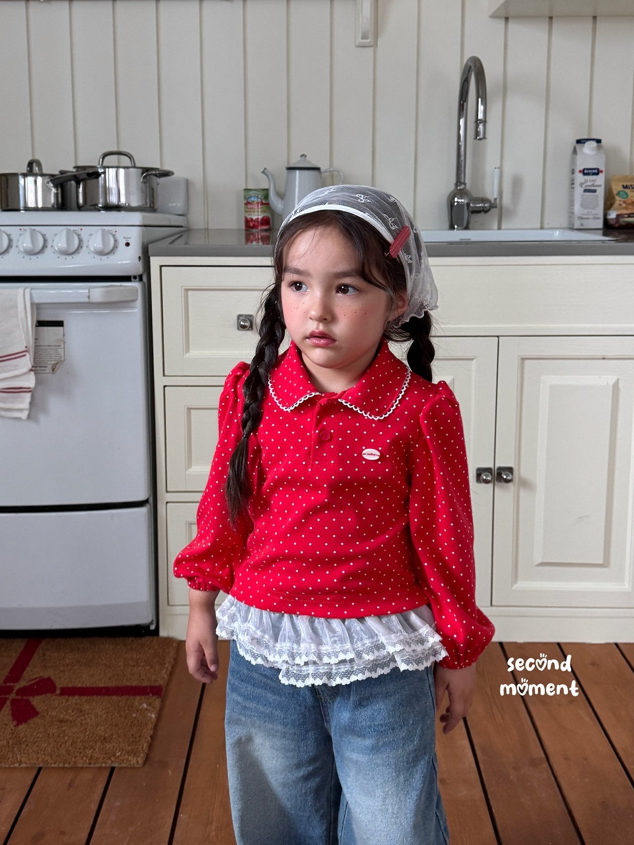 ［second moment］Dot lace collar tops