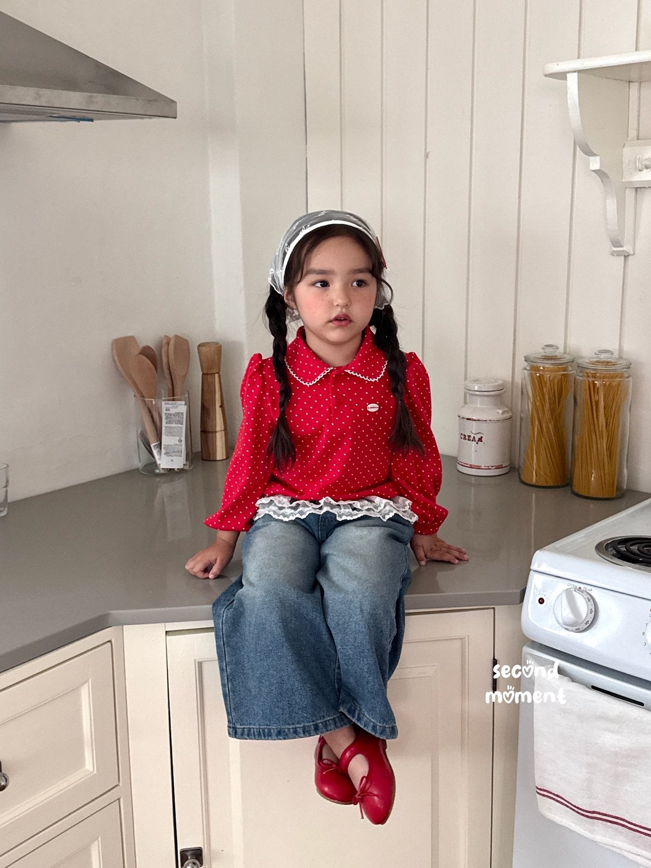 ［second moment］Dot lace collar tops