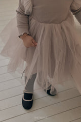 ［The beige］Ribbed Tulle Dress