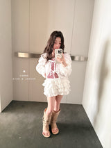 ［comma］Puff ribbon cardigan