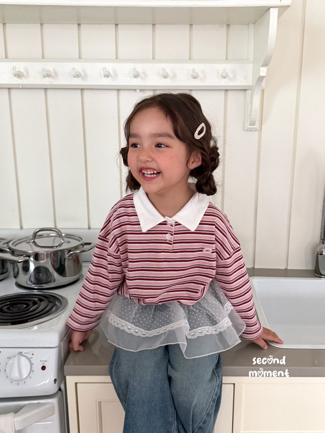 ［second moment］Stripe collar tops