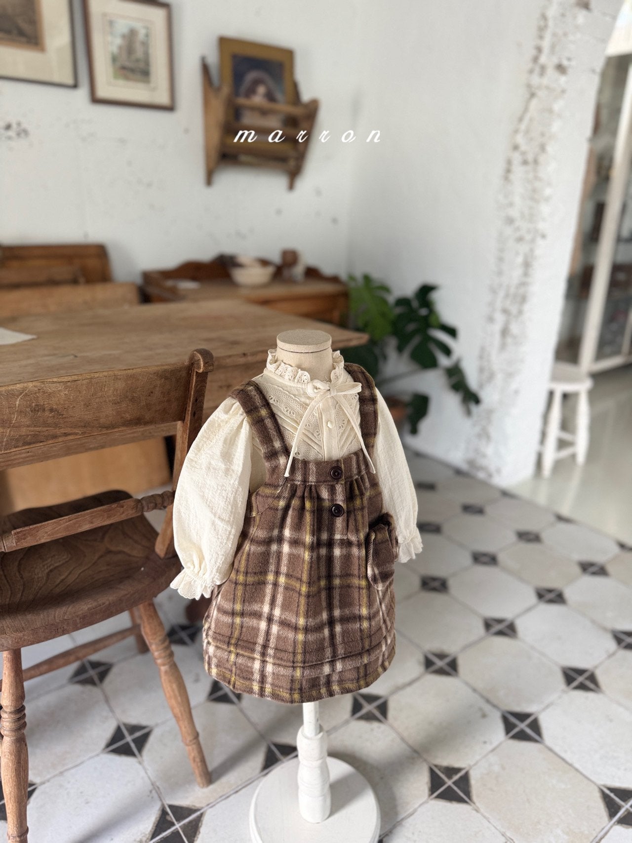 ［marron］Puppy check one-piece