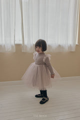 ［The beige］Ribbed Tulle Dress