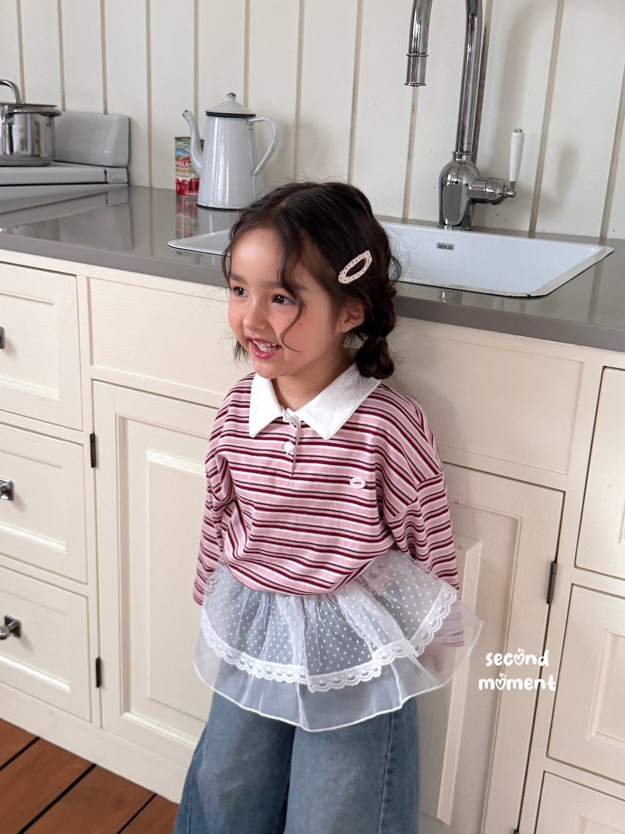 ［second moment］Stripe collar tops