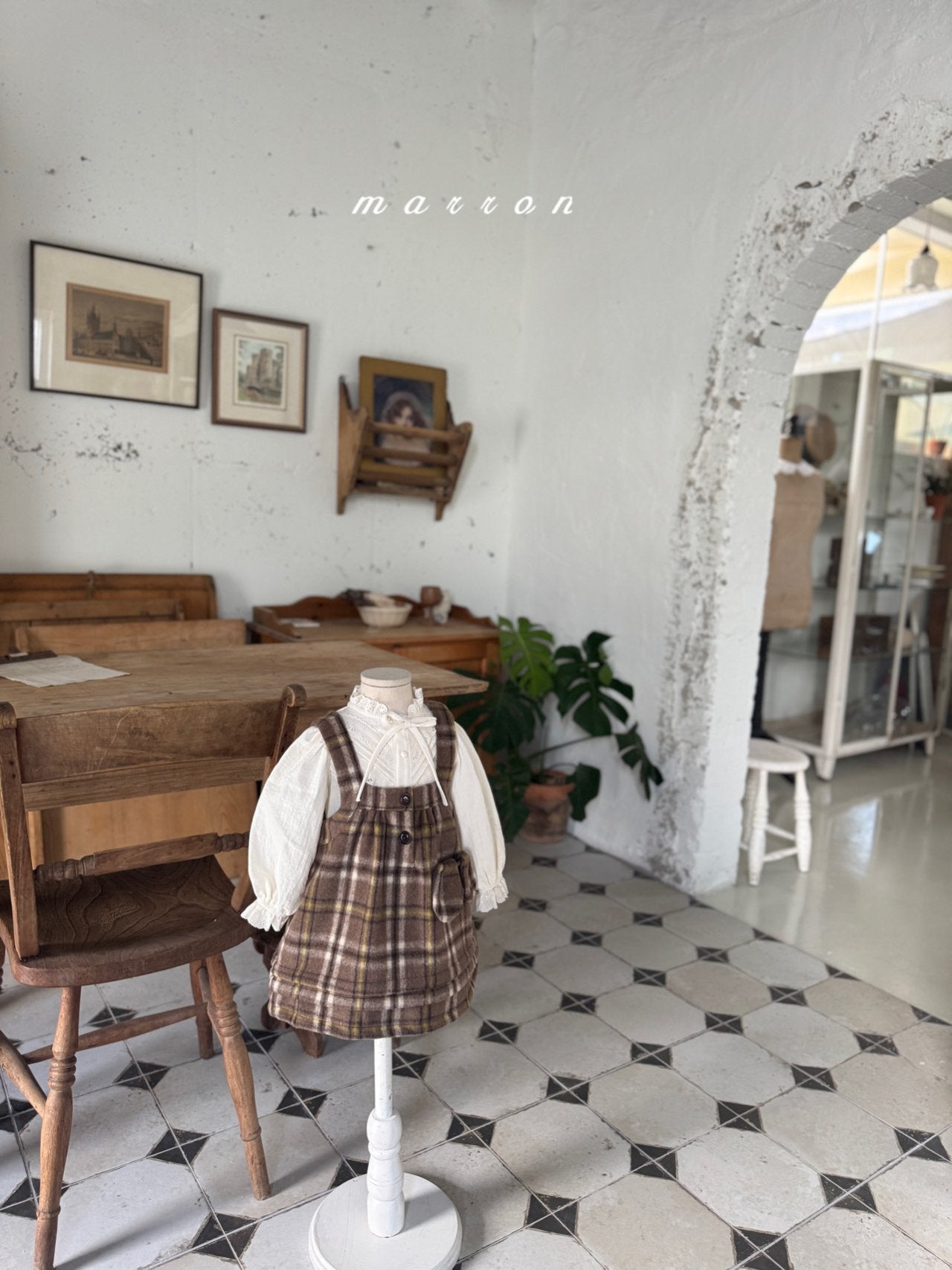 ［marron］Puppy check one-piece