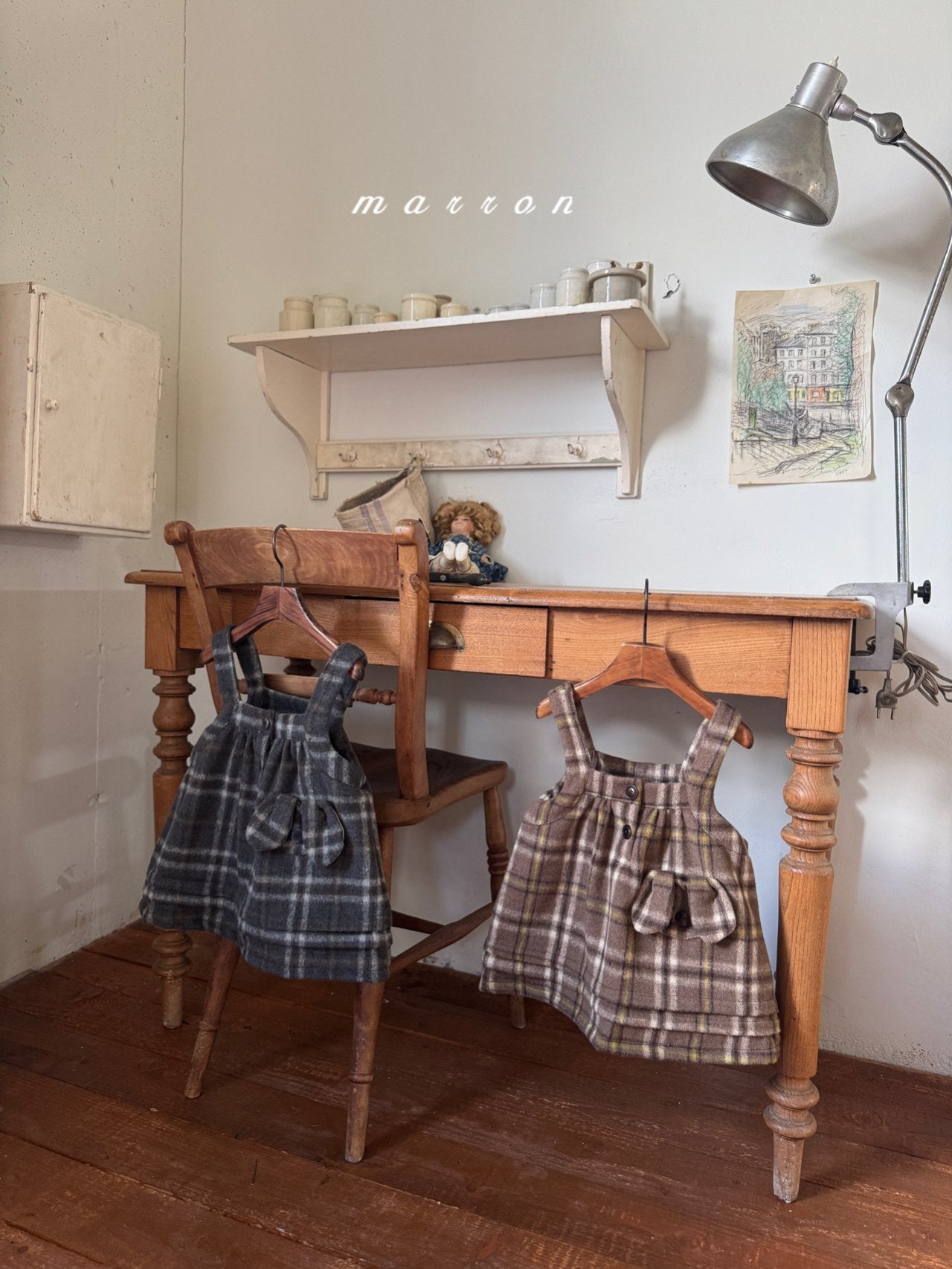 ［marron］Puppy check one-piece