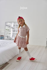 ［jujua］Stripe collar tops