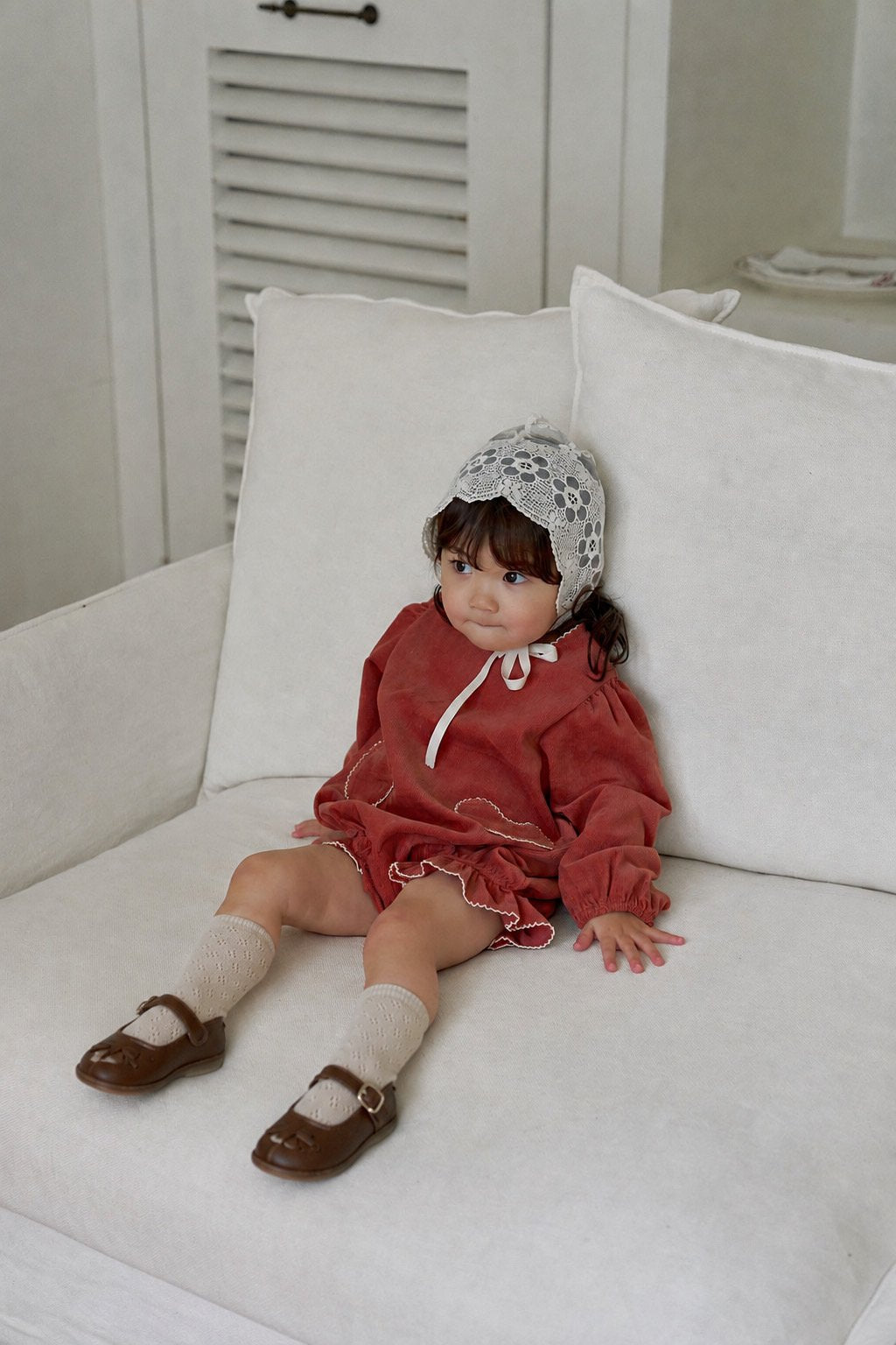 ［marron］Heart corduroy rompers