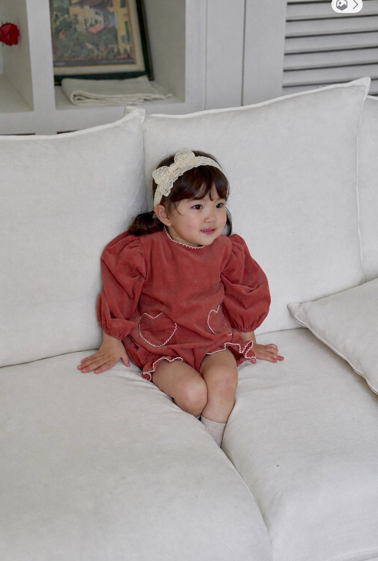 ［marron］Heart corduroy rompers