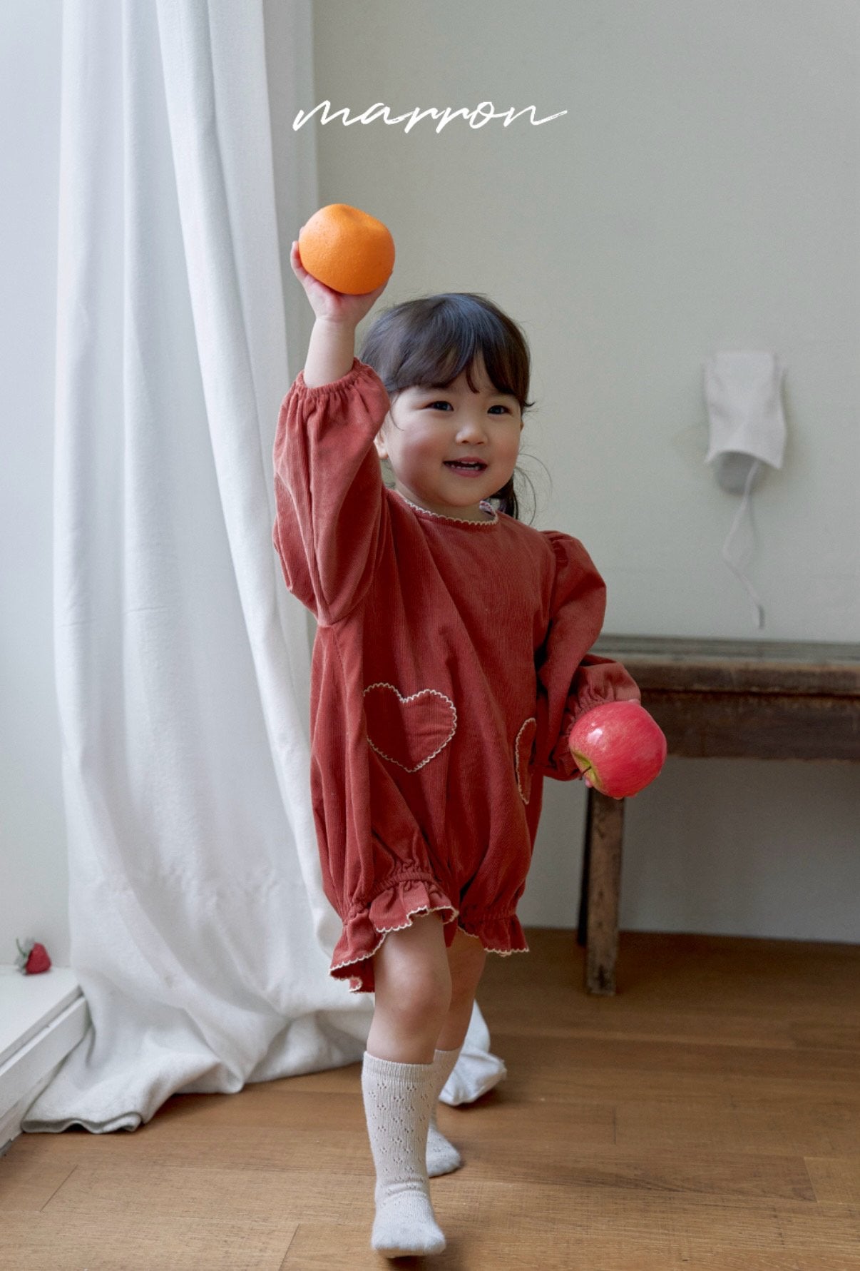 ［marron］Heart corduroy rompers