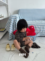 ［pipi］Stripe rompers & beanie set