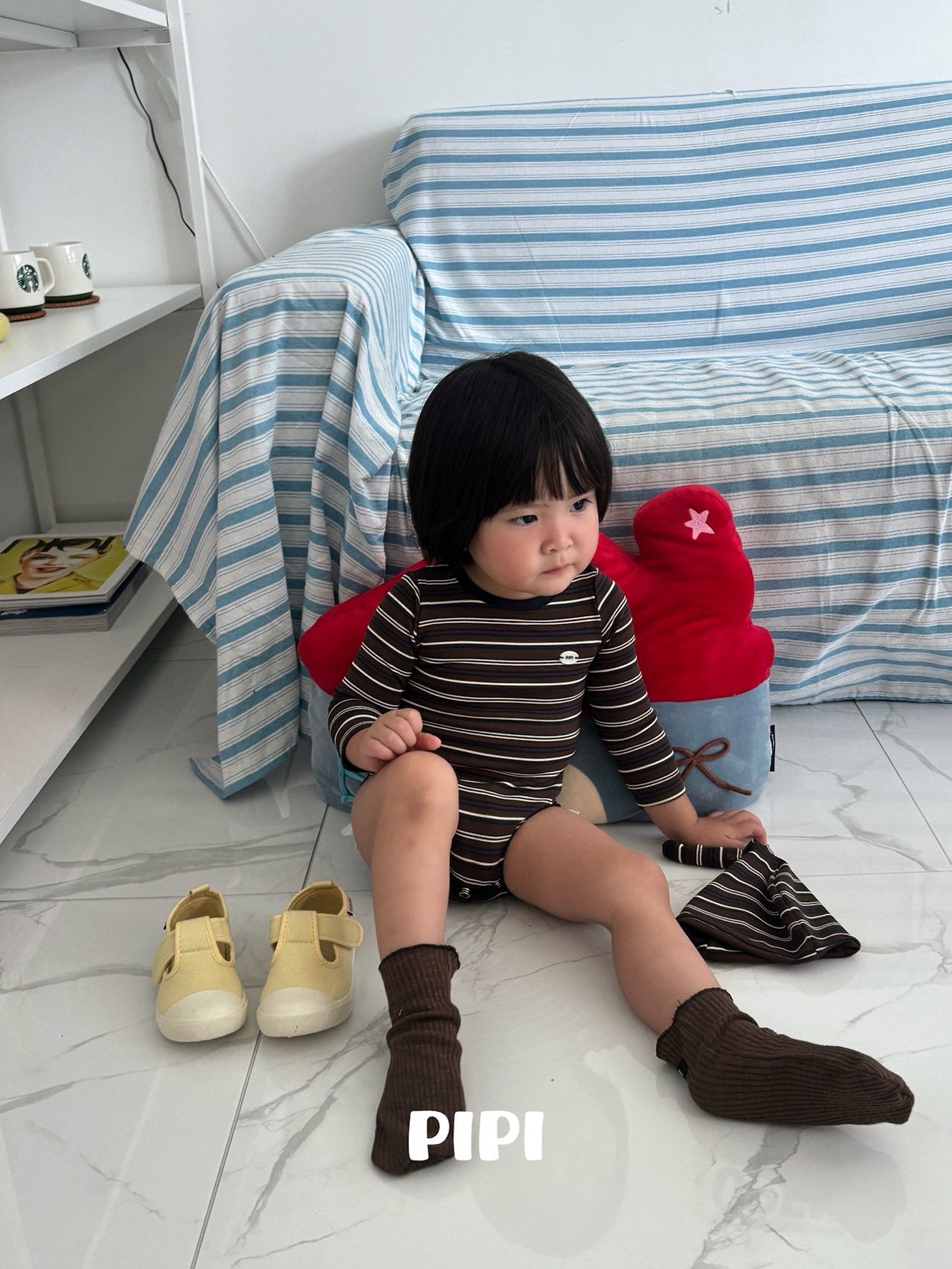 ［pipi］Stripe rompers & beanie set