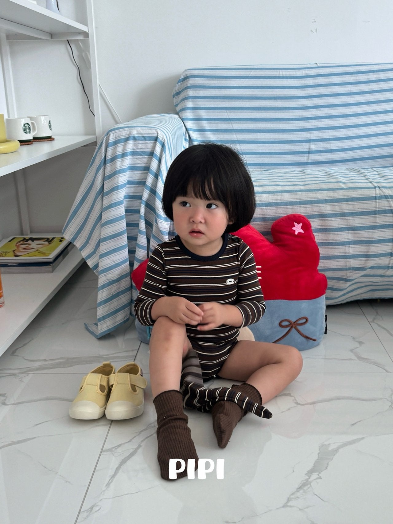［pipi］Stripe rompers & beanie set