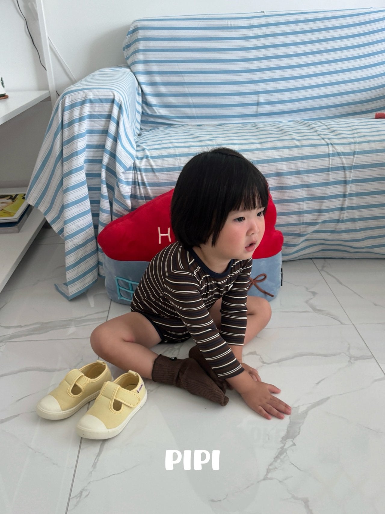 ［pipi］Stripe rompers & beanie set