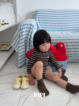 ［pipi］Stripe rompers & beanie set
