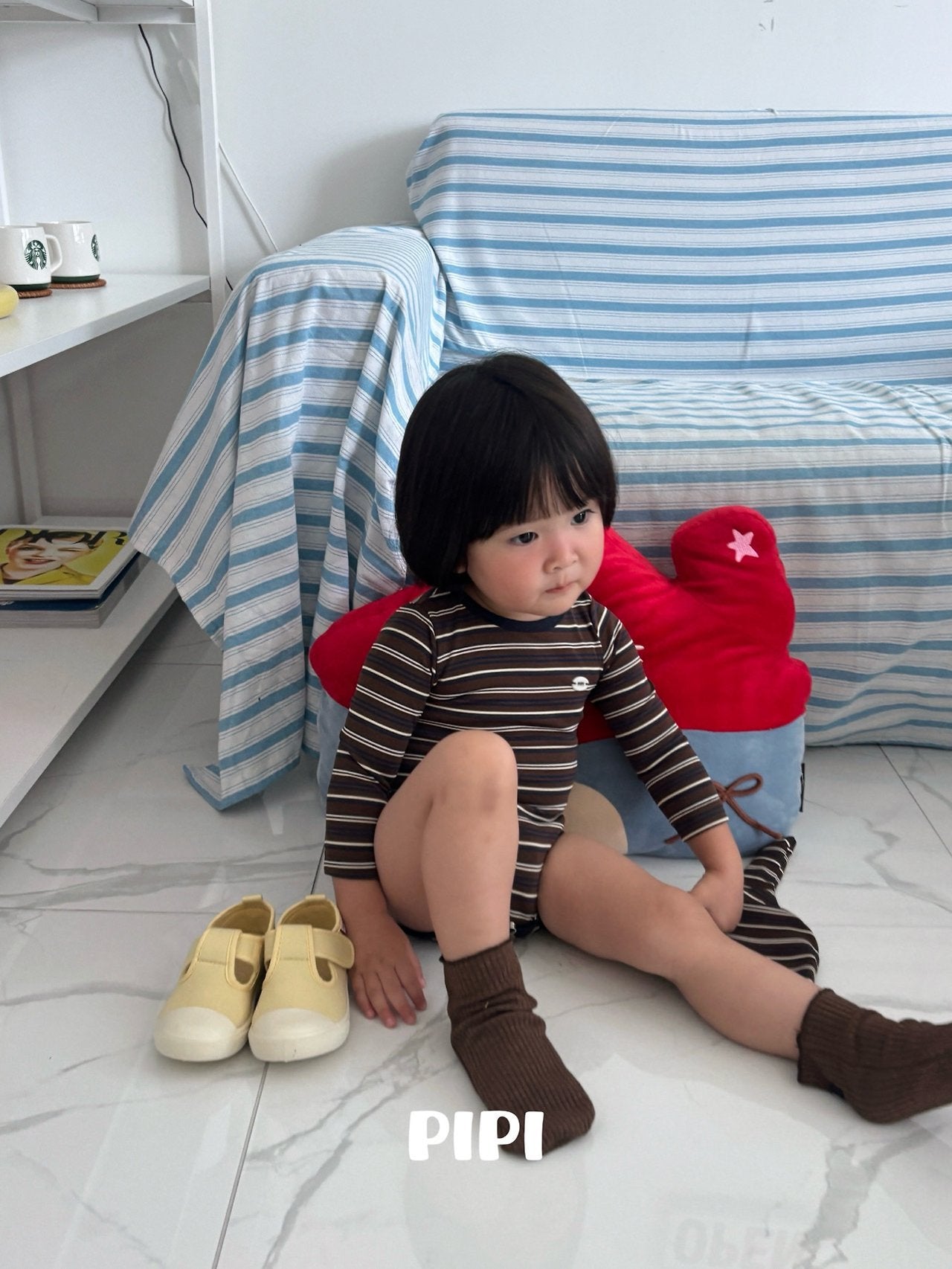 ［pipi］Stripe rompers & beanie set