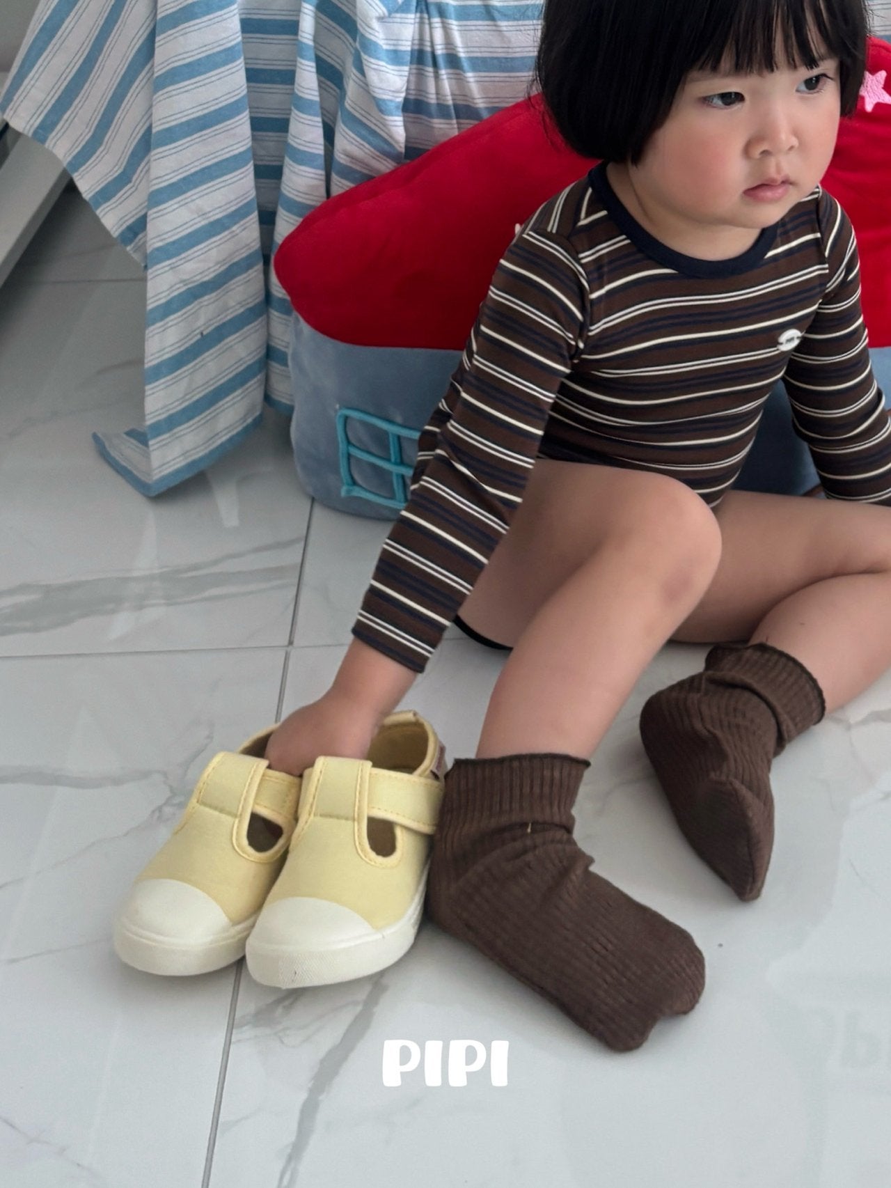 ［pipi］Stripe rompers & beanie set