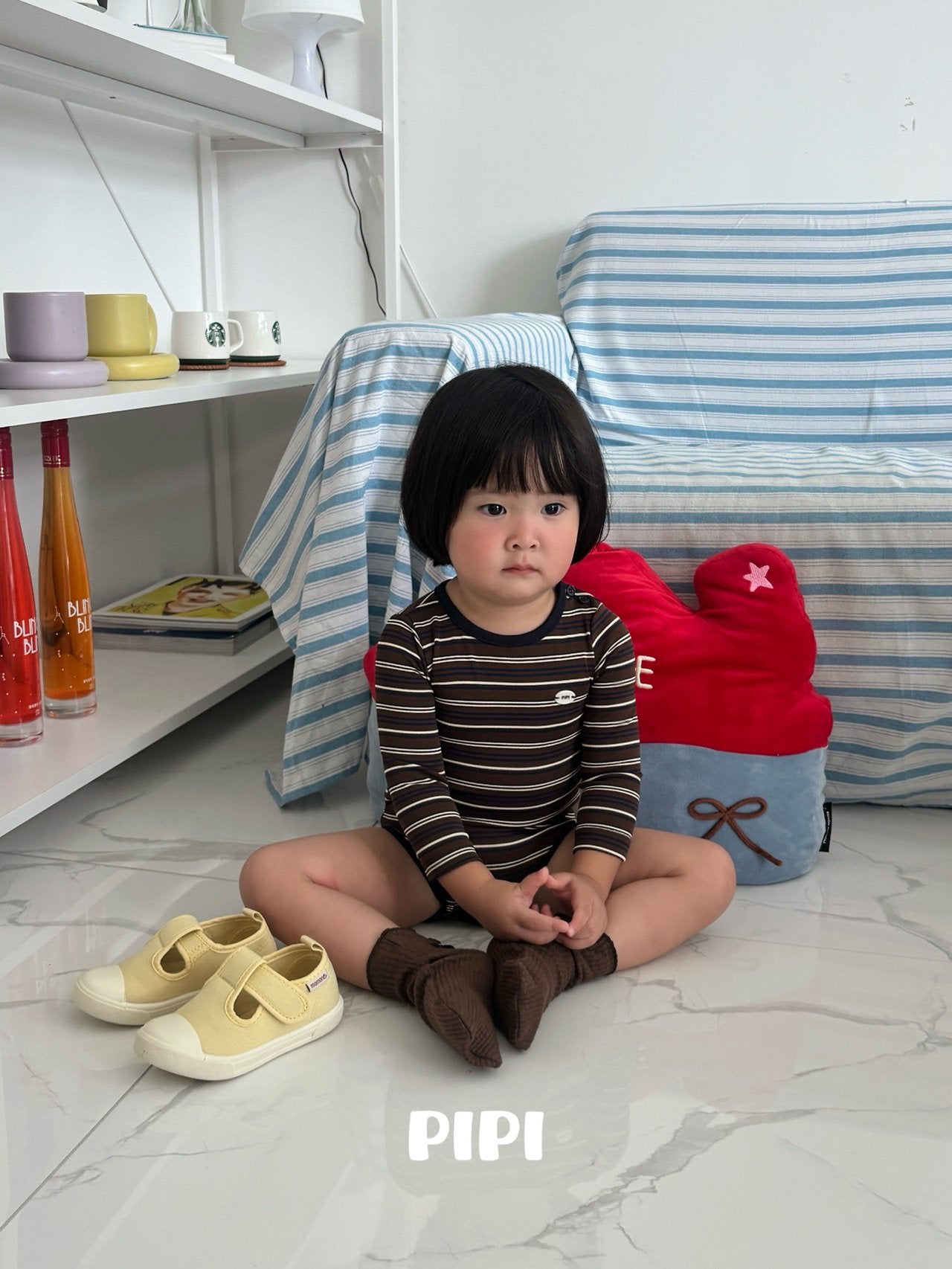［pipi］Stripe rompers & beanie set