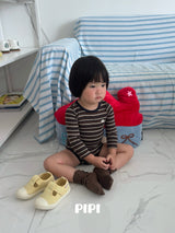 ［pipi］Stripe rompers & beanie set