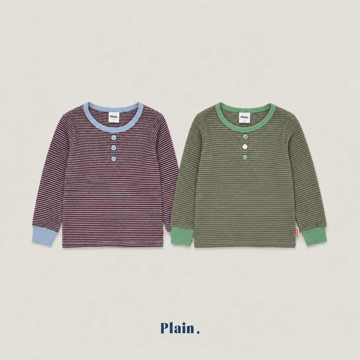 ［plain］Button stripe tee