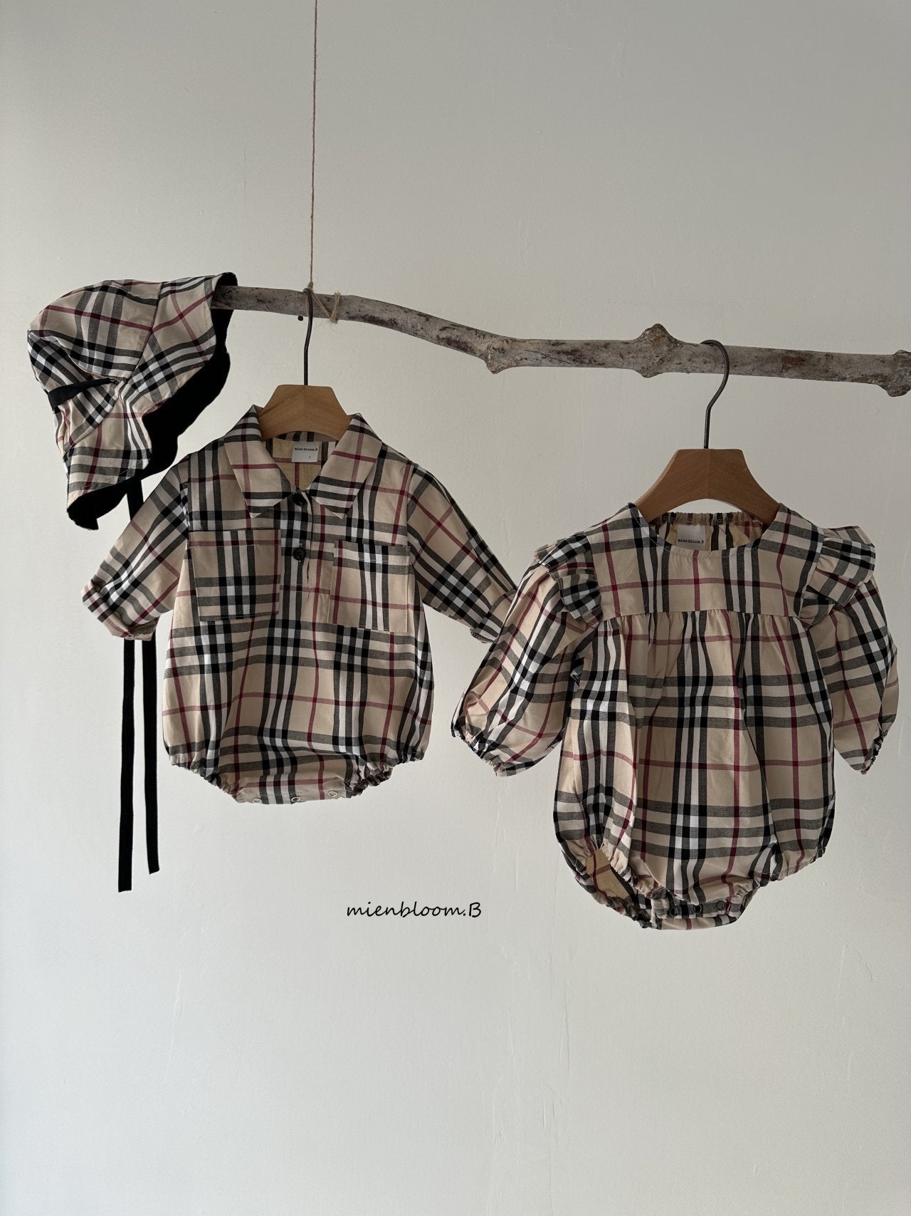 ［mienbloom.B］London check frill rompers (baby)