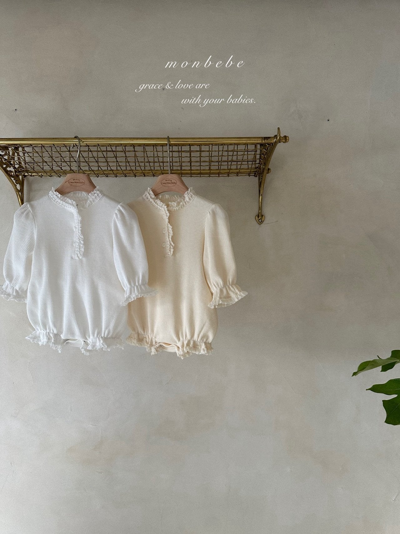 ［monbebe］Waffle double lace rompers