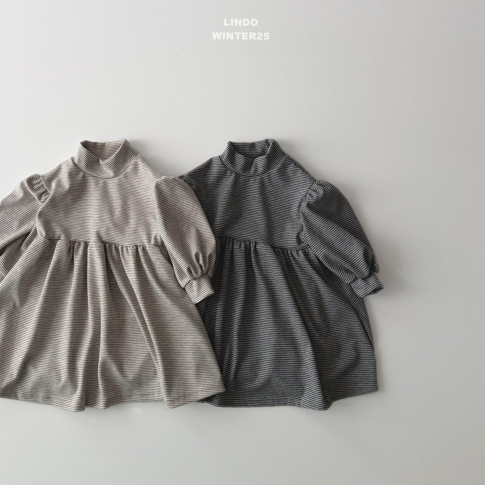 ［LINDO］Stripe turtleneck one-piece