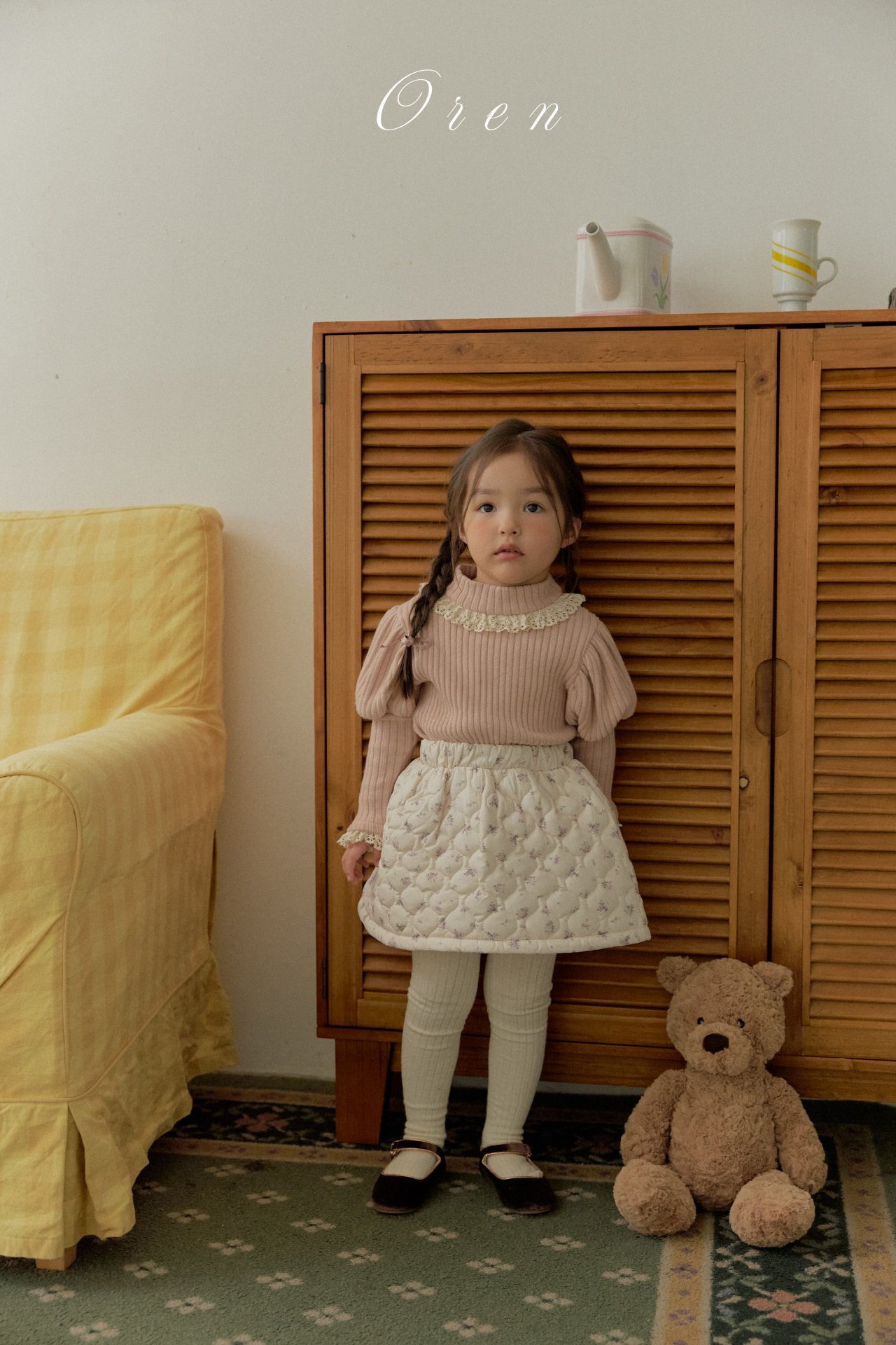 ［OREN］ Rose rib puff tops