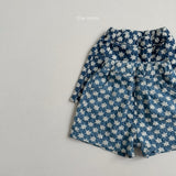 [minirobe] Flower denim short pants