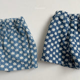 [minirobe] Flower denim short pants