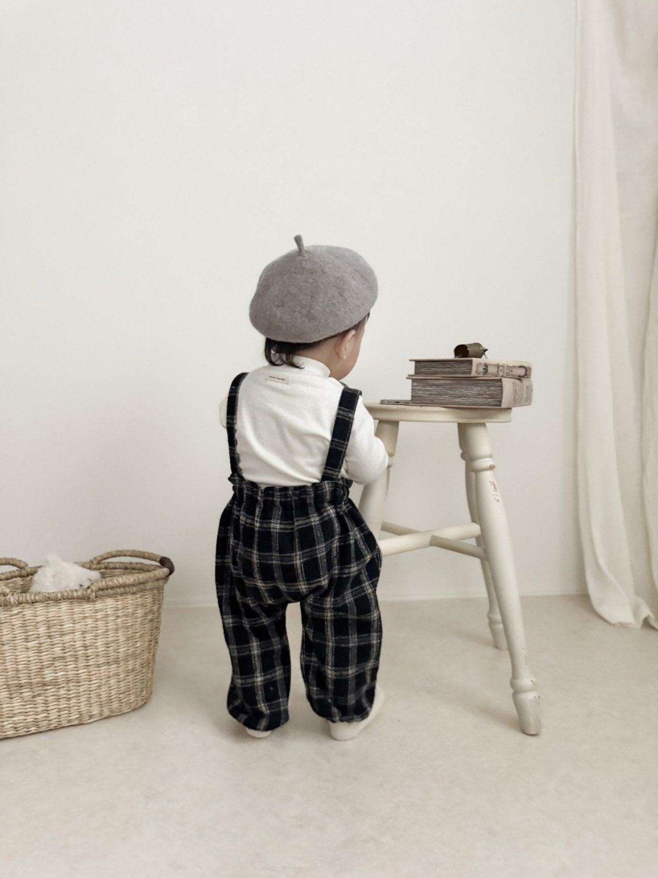 ［mimi market］Neko check suspender pants