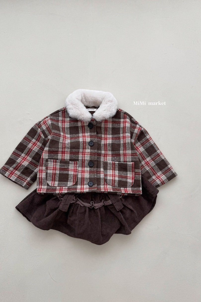 ［mimi market］Check fur coat