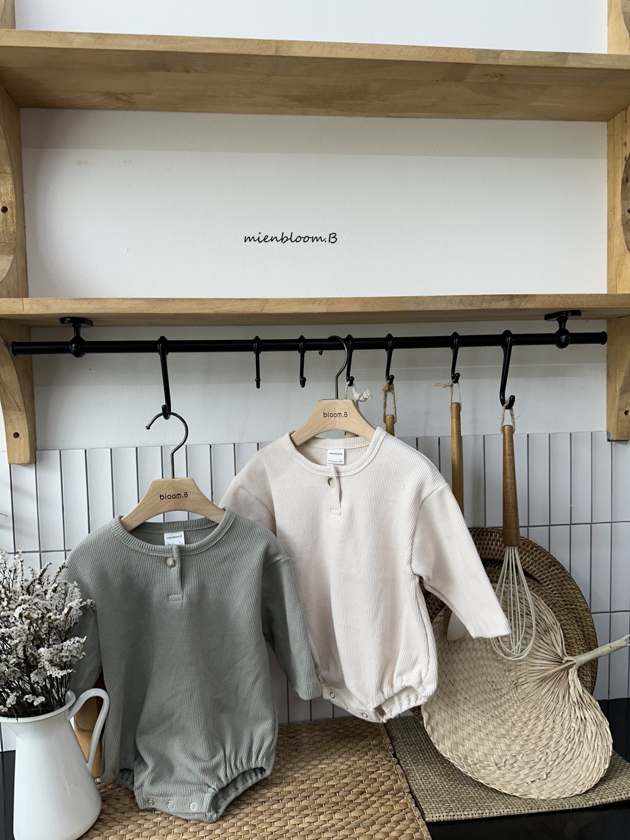 ［mienbloom.B］Waffle button rompers (baby)