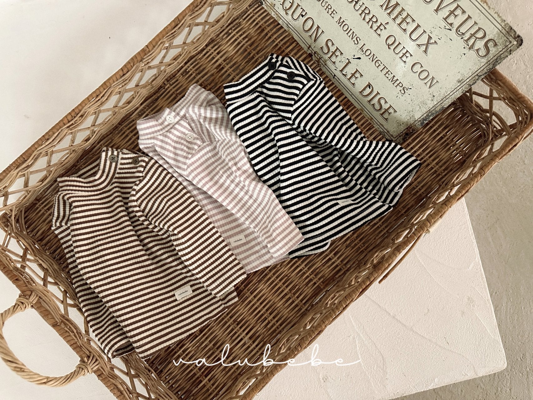 ［valubebe］Soft stripe half neck tops (baby & kids)