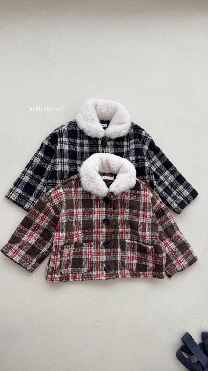 ［mimi market］Check fur coat