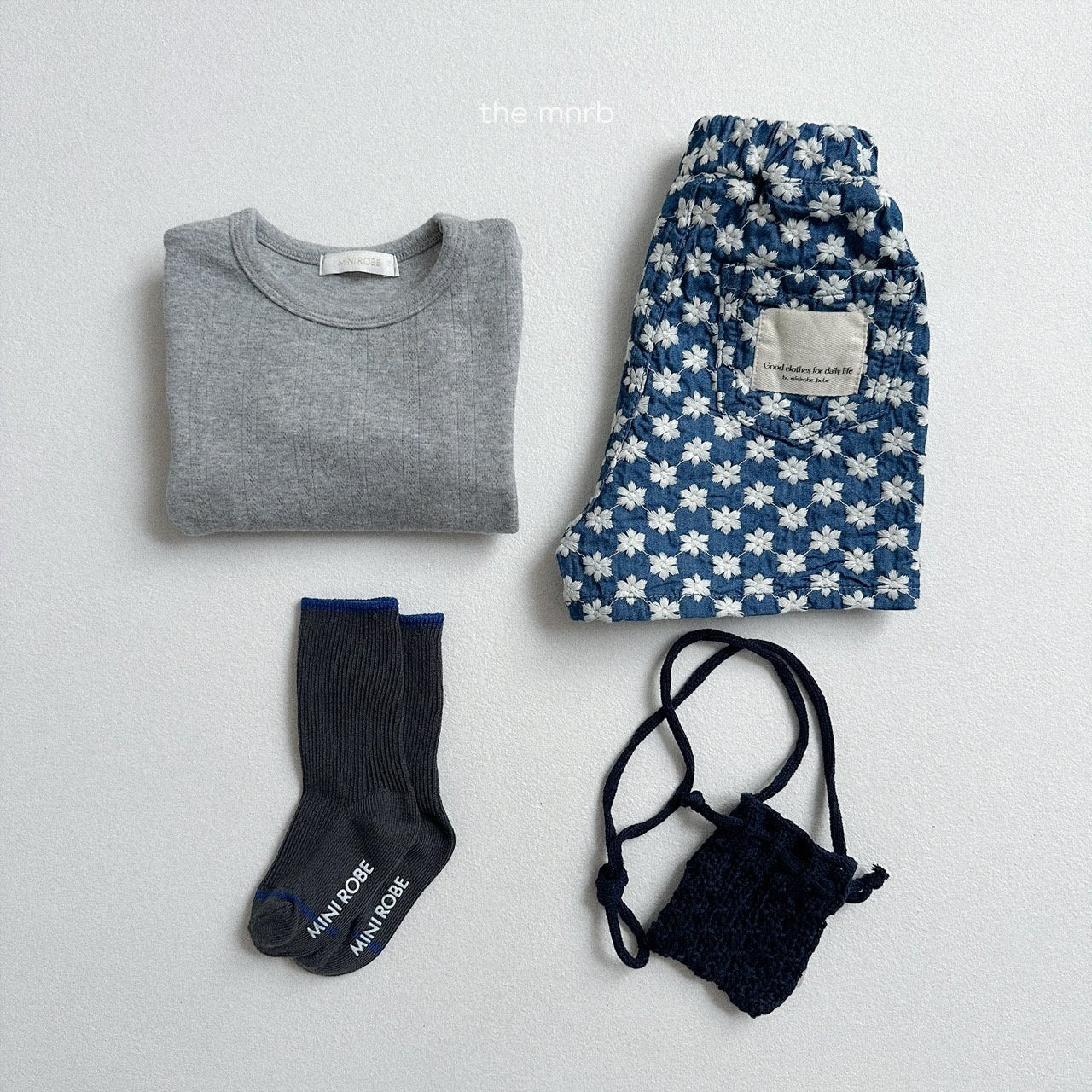 [minirobe] Flower denim short pants