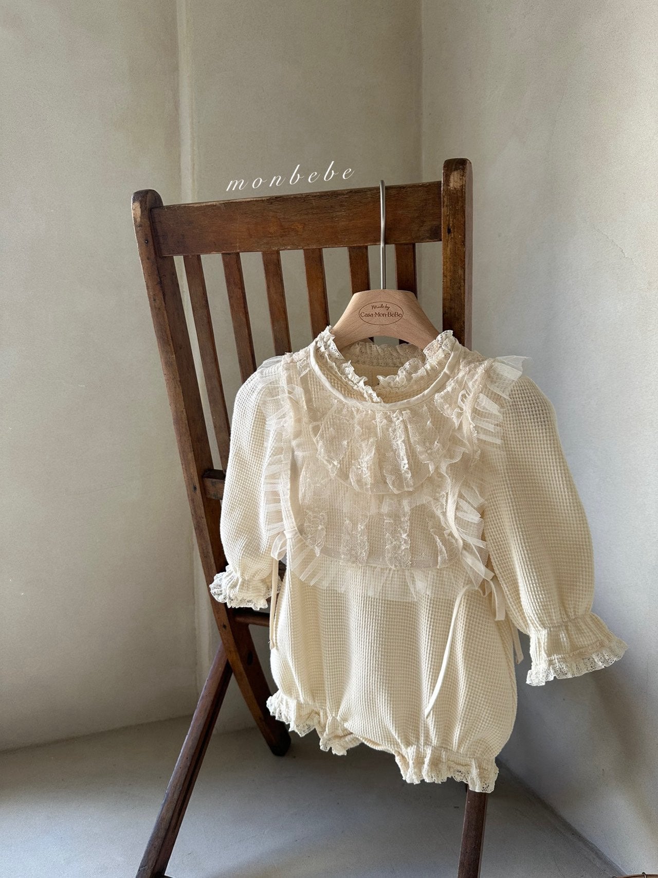 ［monbebe］Waffle double lace rompers