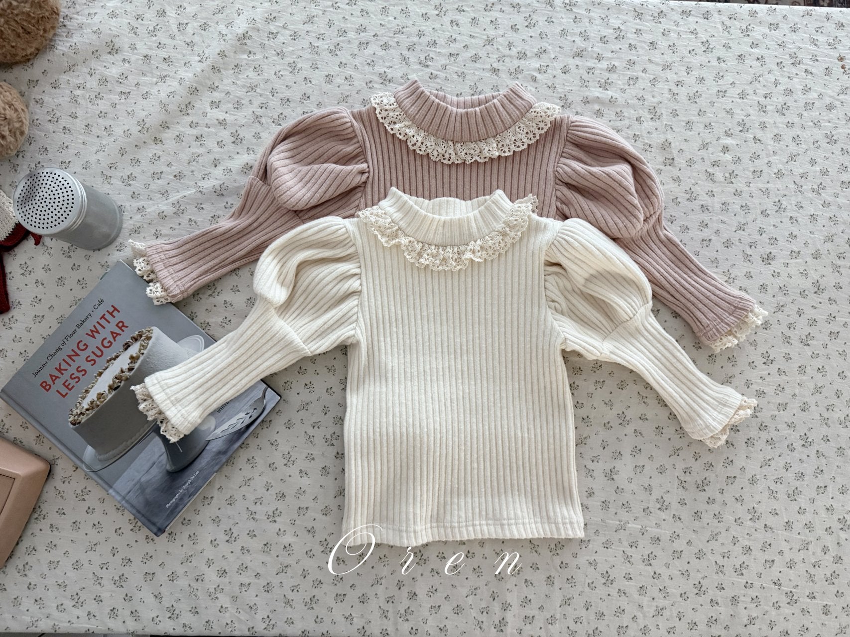 ［OREN］ Rose rib puff tops