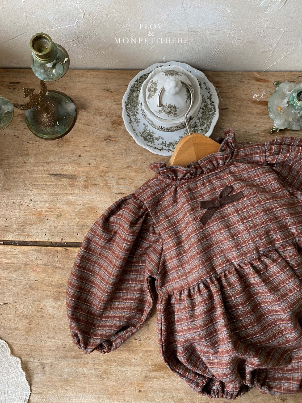 ［Mon petit bebe］Monde check ribbon suit