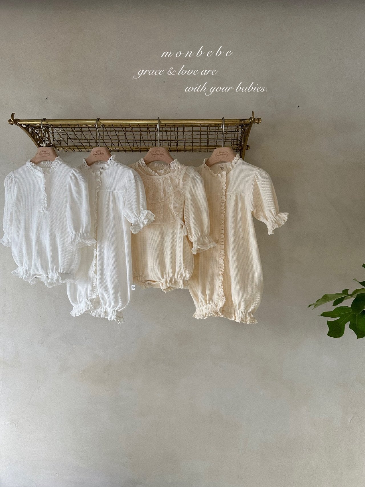 ［monbebe］Waffle double lace rompers