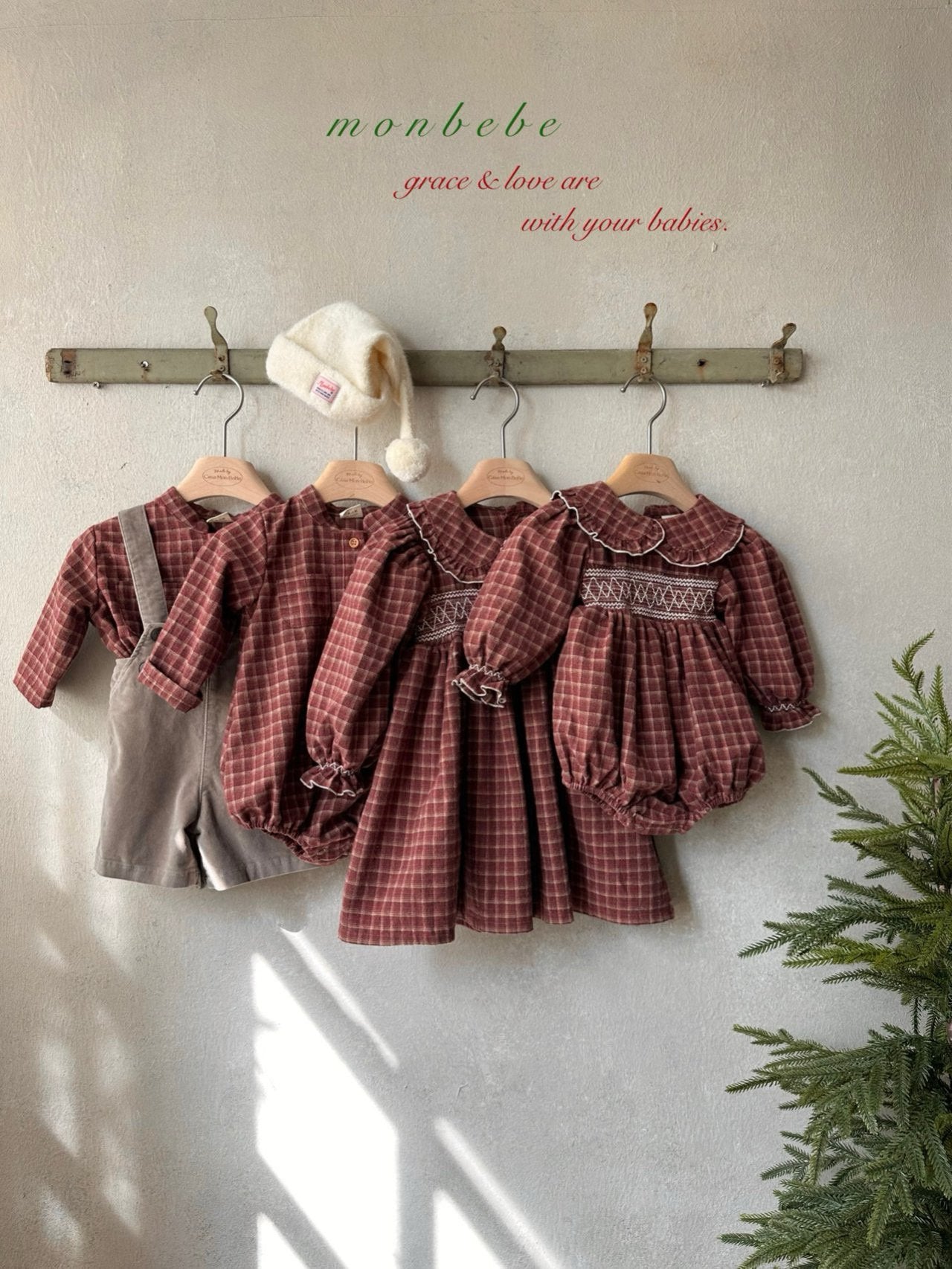 ［monbebe］Merry check rompers